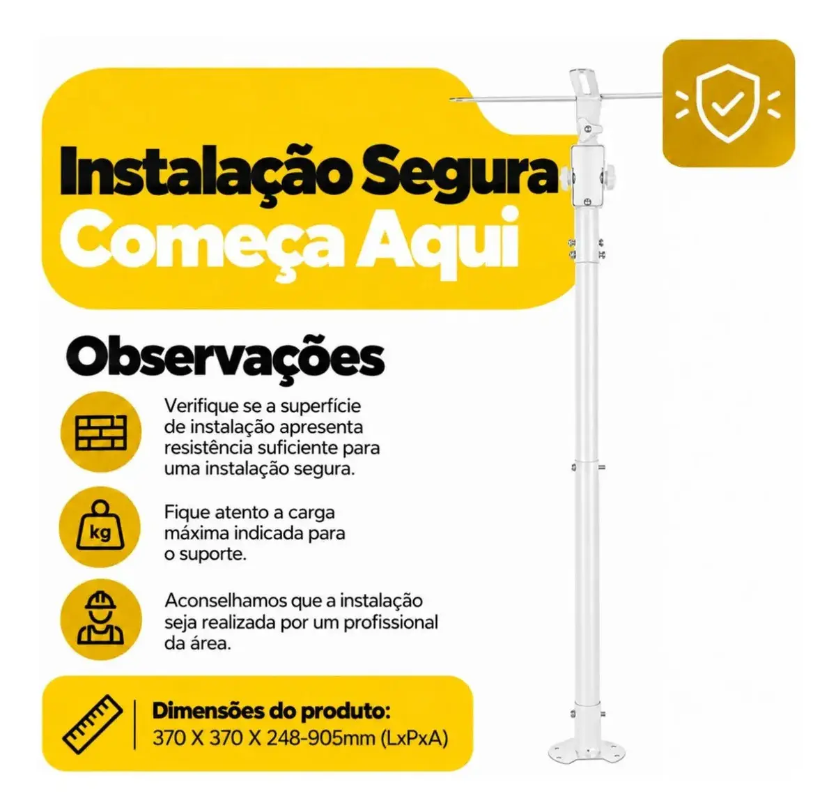 Suporte Para Projetor De Teto Parede Fixo Inclinável 15 Graus Giratório 360 Graus Suporta Até 10kg Feito Em Aço Carbono Pintura Eltrostática Brasforma Sbrp756 Branco Engate Rápido Com Kit De Parafusos thumbnail 3