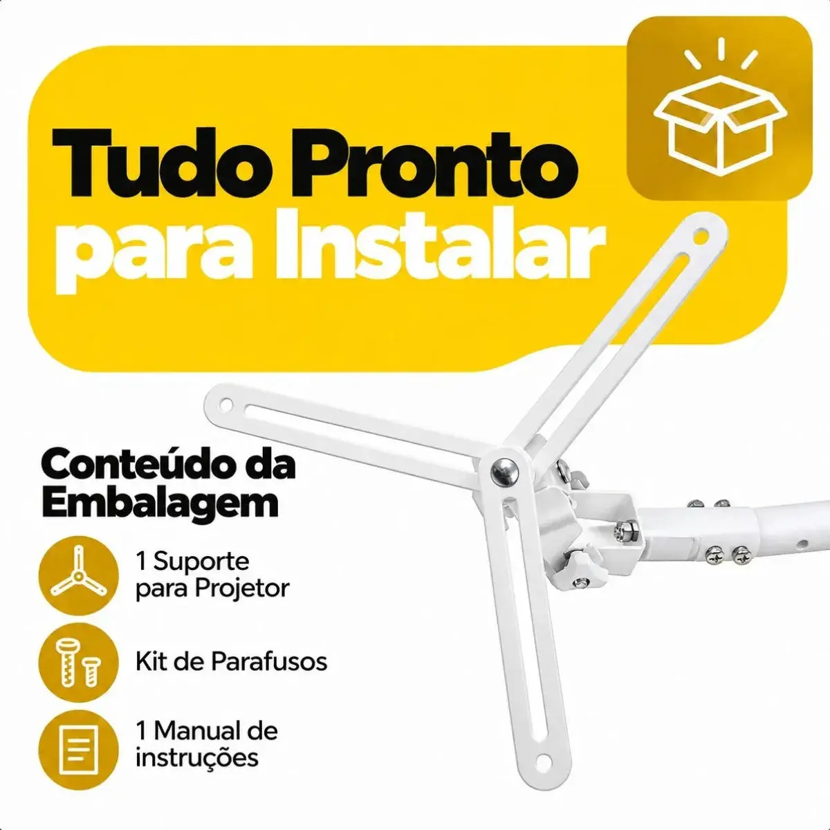 Suporte Para Projetor De Teto Parede Fixo Inclinável 15 Graus Giratório 360 Graus Suporta Até 10kg Feito Em Aço Carbono Pintura Eltrostática Brasforma Sbrp756 Branco Engate Rápido Com Kit De Parafusos thumbnail 4
