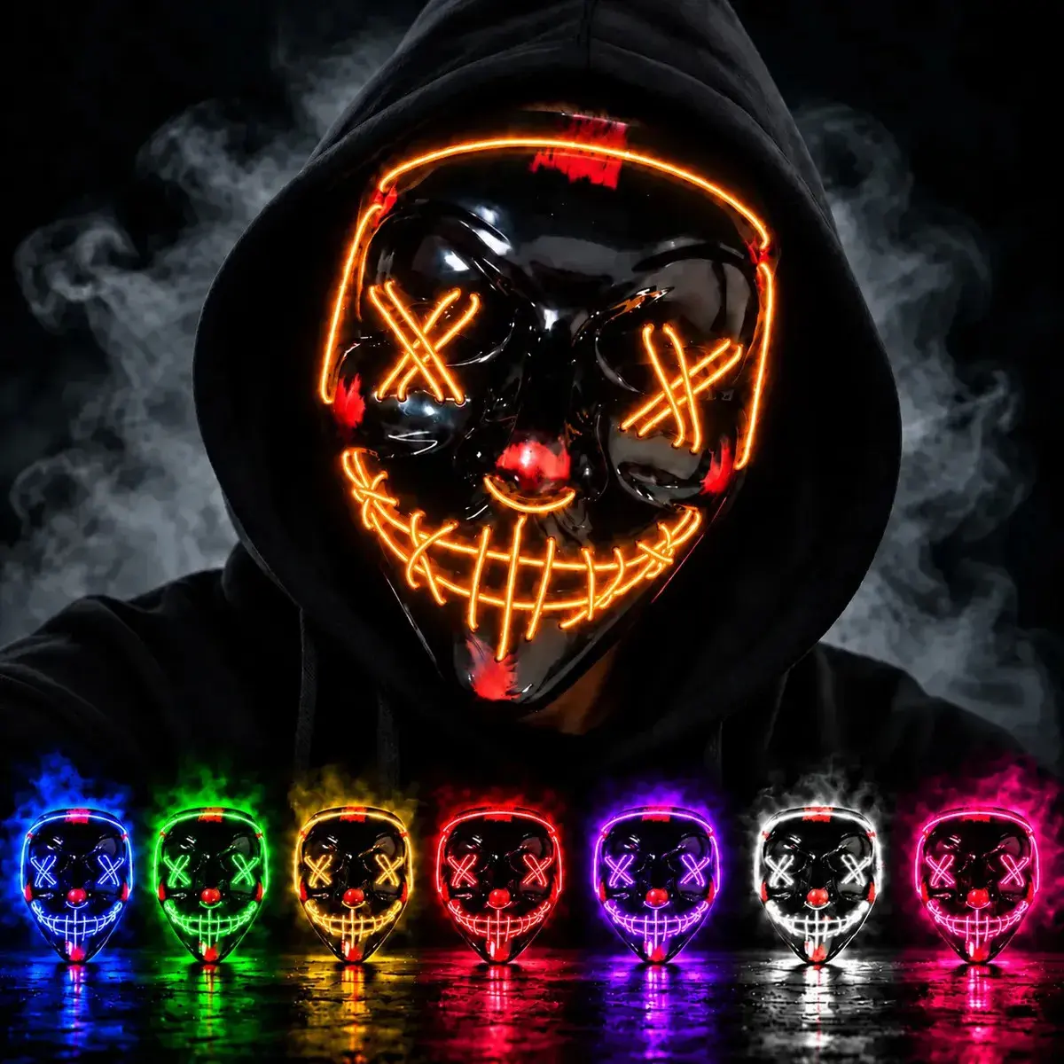 Mascara Led Neon Halloween The Purge Terror Rave Fantasia Laranja