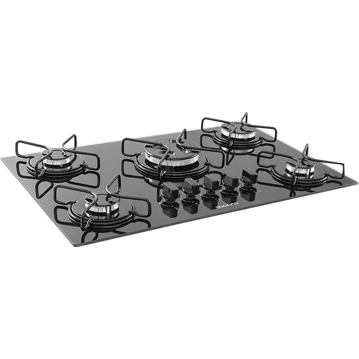 SUGGAR COOKTOP VIDRO PRETO 5 QUEIMADORES ESMALTADOS TRIPLA CHAMA CENTRAL FG5305AVP