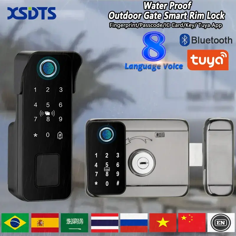 Tuya fechadura inteligente à prova d'água, impressão digital, jardim ao ar livre, controle remoto, cartão de aplicativo, código digital, fechadura eletrônica de aro duplo - 1