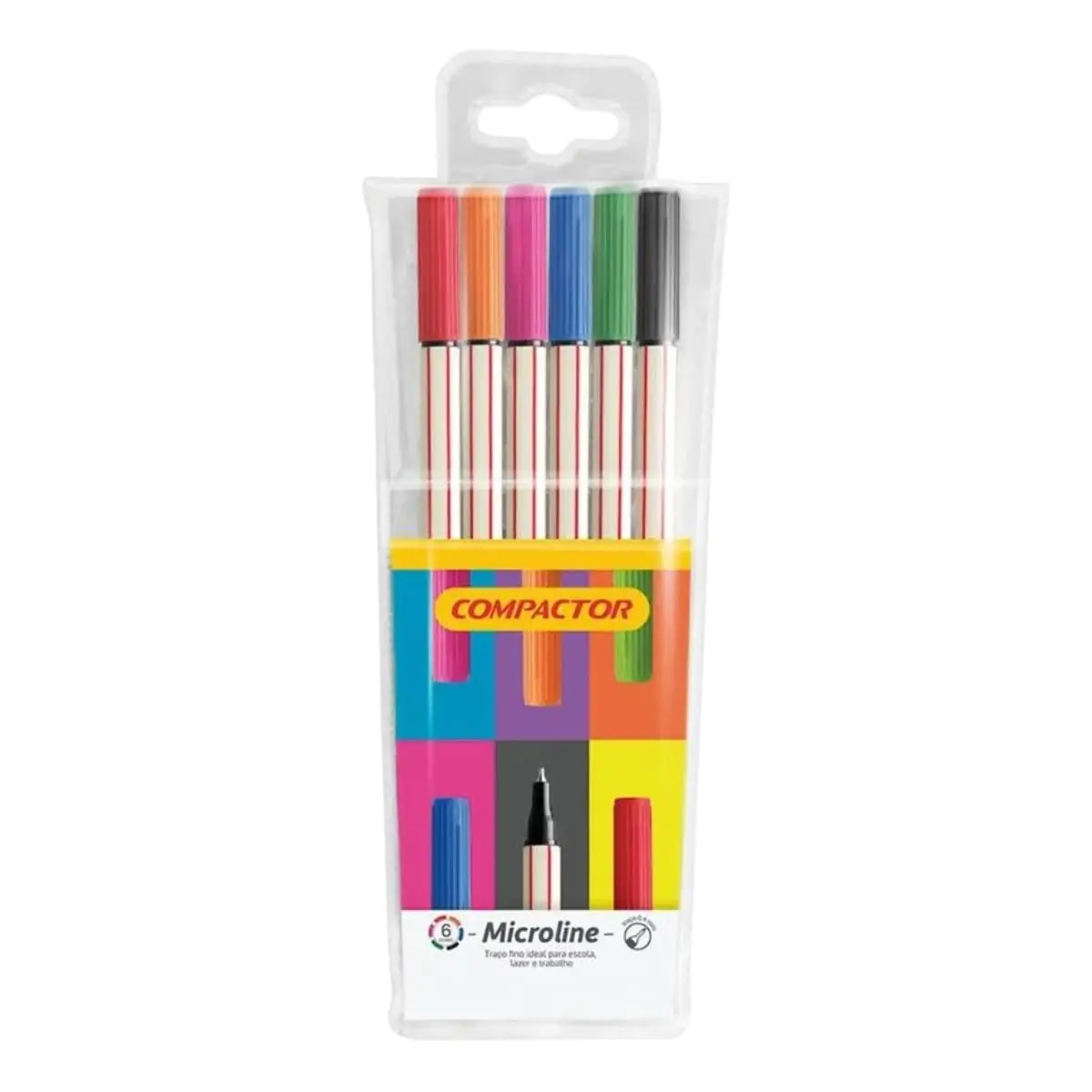 Caneta, Compactor, Com Ponta Porosa, Microline, Blister Com 6 Cores