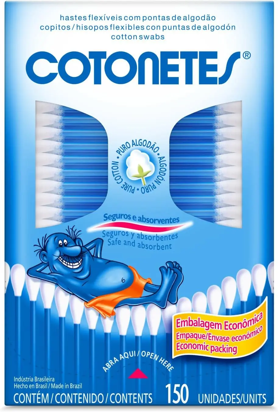 Hastes Flexíveis de Algodão Cotonetes, 150 Unidades