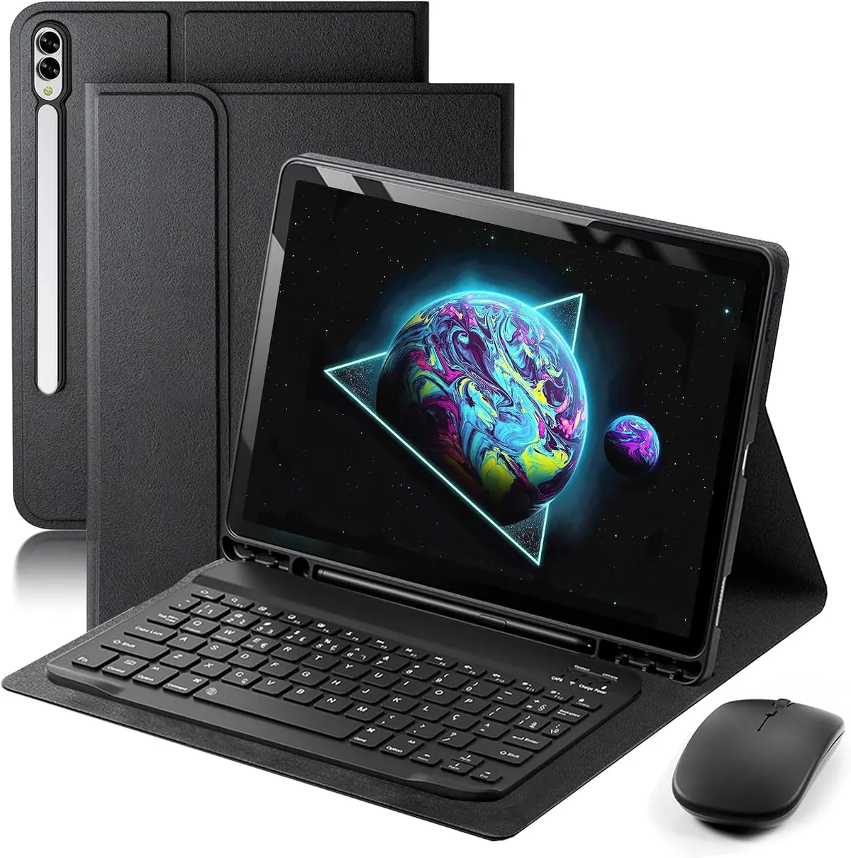 Capa Teclado para Samsung Galaxy Tab S11/ S10/ S9/ S8 Ultra 14,6" Capinha | com [Teclado Bluetooth destacável] [Suporte de Lápis] e [Mouse Bluetooth] Multiângulo Função de Despertar Automático, Preto - 1