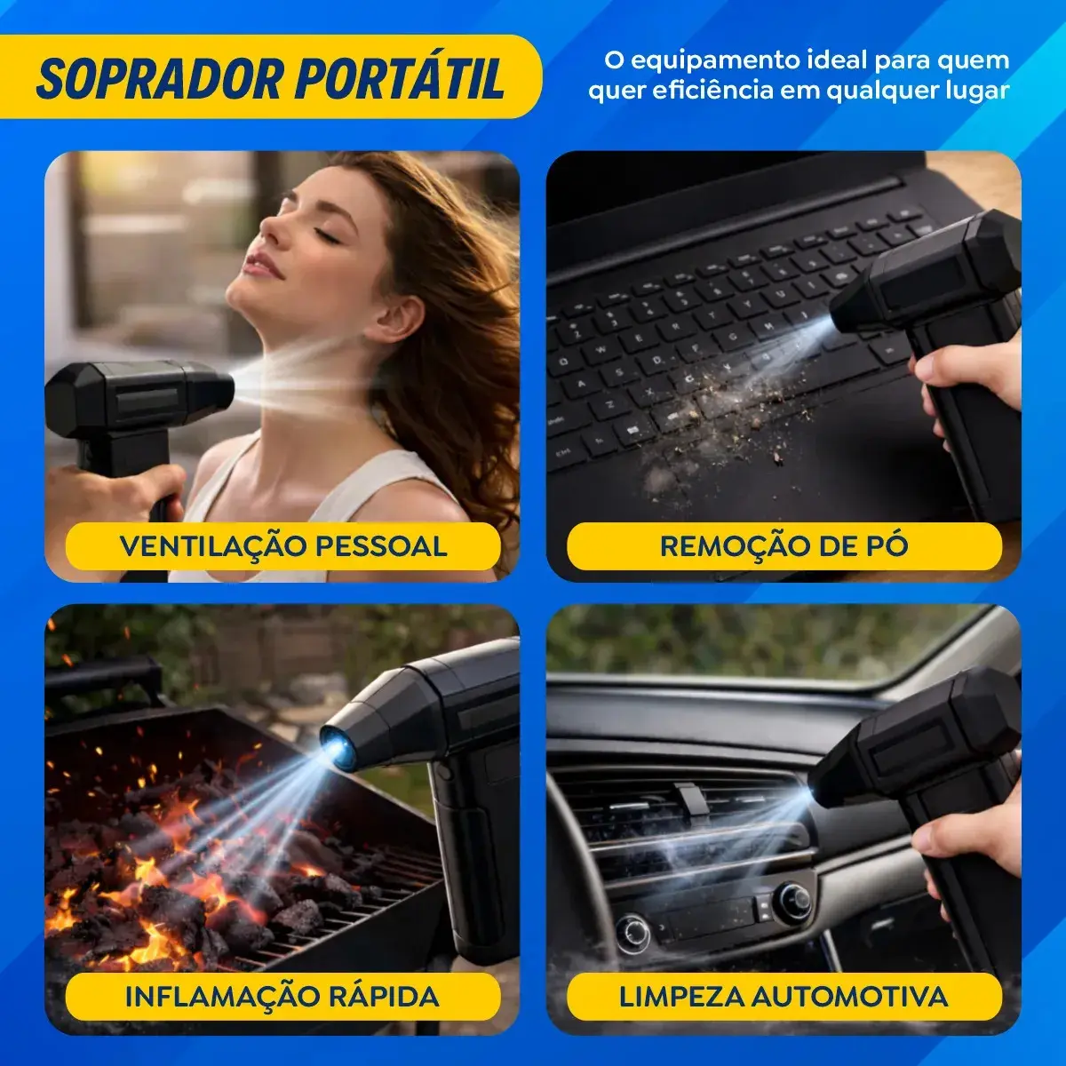Mini Ventilador Soprador Ar Turbo 130000RPM Sem Fio Recarregável USB 3 Níveis Jato Forte Portátil Multiuso Limpeza Teclado Carro Acende Churrasqueira Simake thumbnail 6
