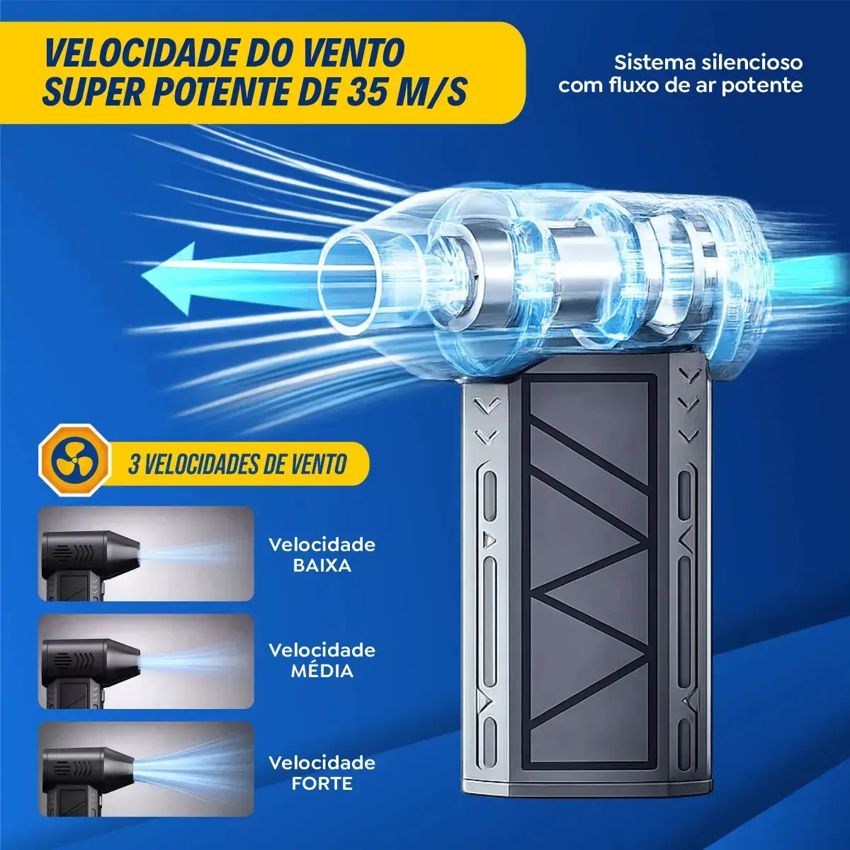 Mini Ventilador Soprador Ar Turbo 130000RPM Sem Fio Recarregável USB 3 Níveis Jato Forte Portátil Multiuso Limpeza Teclado Carro Acende Churrasqueira Simake thumbnail 9