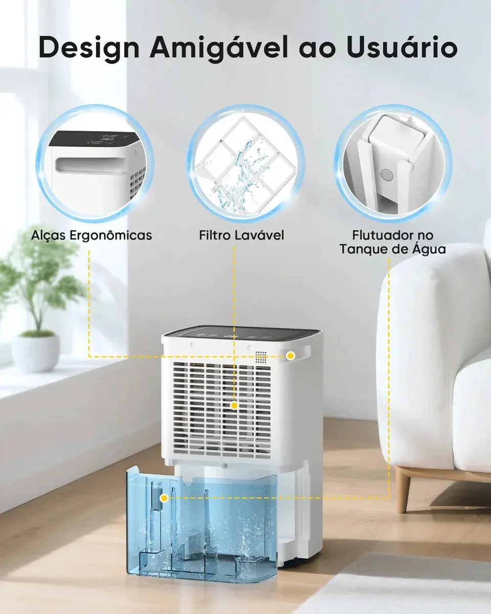 Desumidificador GCZ de 6L para 120m², Compressor Silencioso e Drenagem Contínua Branco thumbnail 7