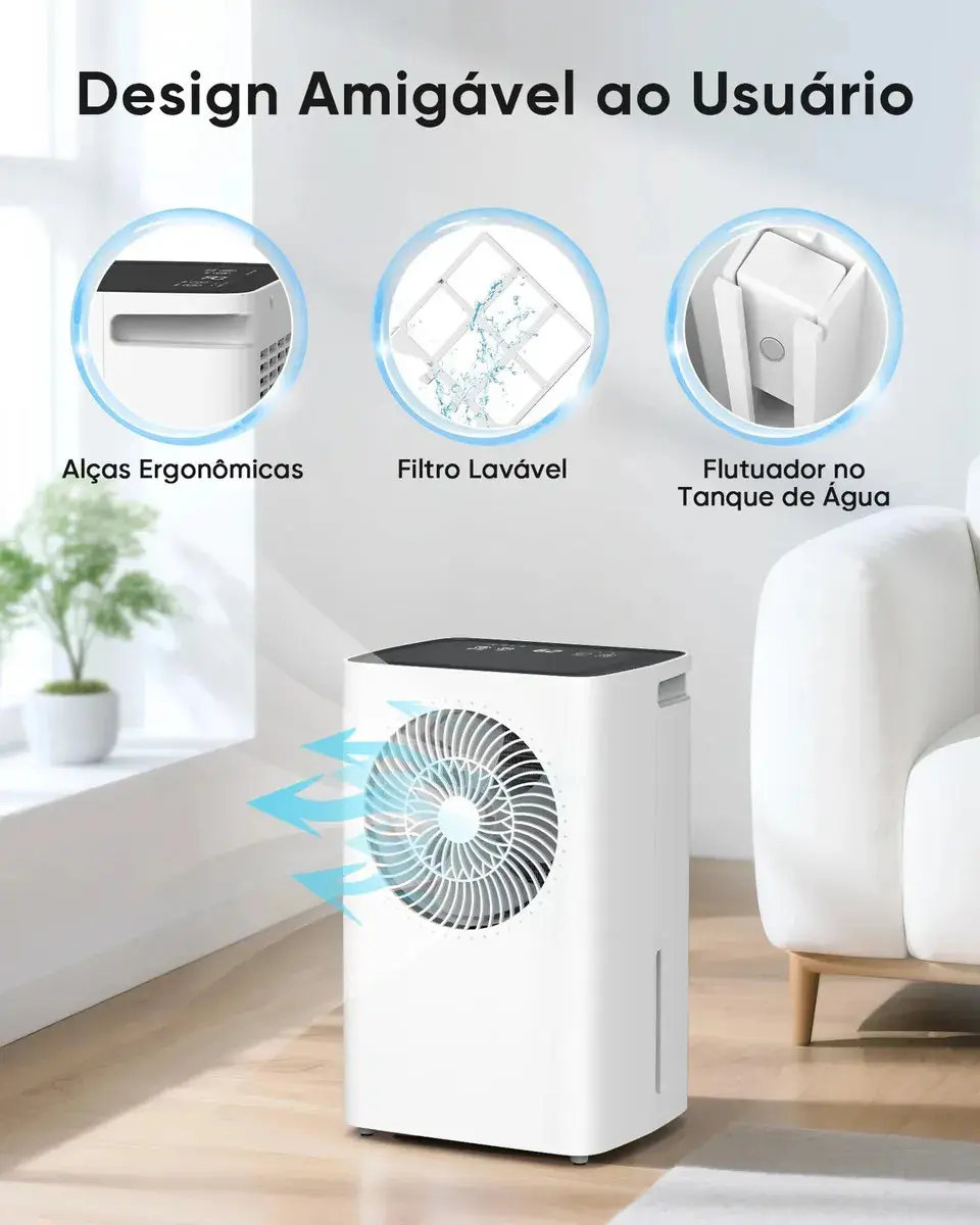 Desumidificador GCZ de 6L para 120m², Compressor Silencioso e Drenagem Contínua Branco thumbnail 10