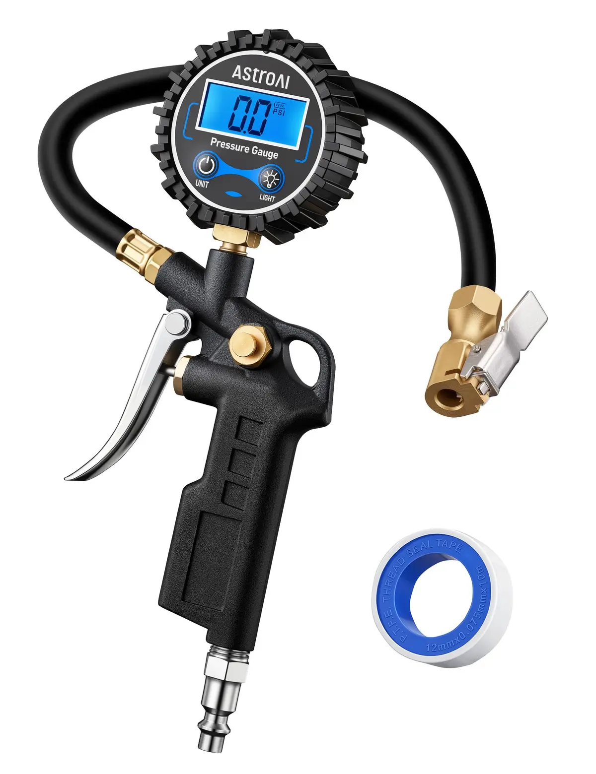 AstroAI Medidor Digital de Pressão de Pneus 250 PSI | Manômetro Digital de Pressão de Pneus 17,2 Bar, Tela LED Retroiluminada, Mangueira e Acoplador para Carro, Moto e Automóveis