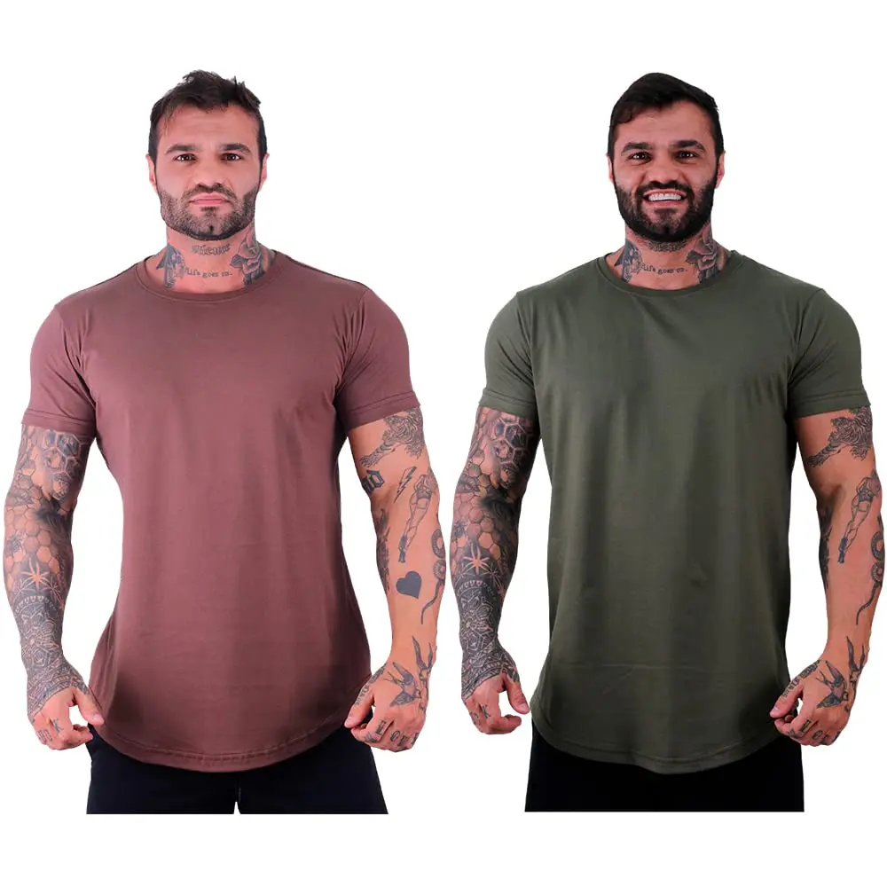 Kit 2 Camiseta LongLine Masculina MXD Conceito Básicas Slim Manga Justa Verão Academia Musculação Treino Camisas Lisas