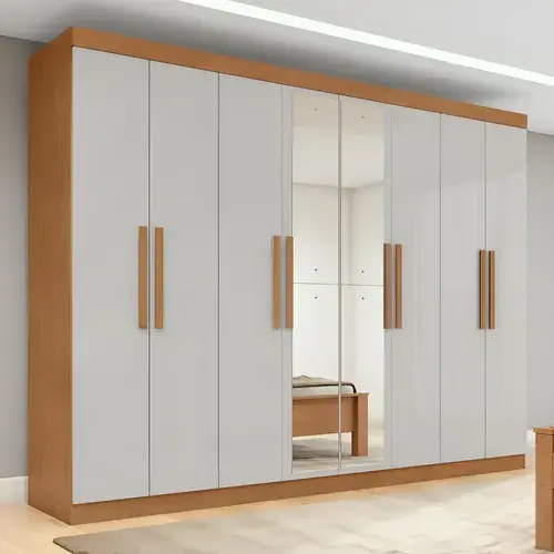 Guarda-Roupa Casal Easy Slim 8 Portas c/ Espelho Amêndoa/Off