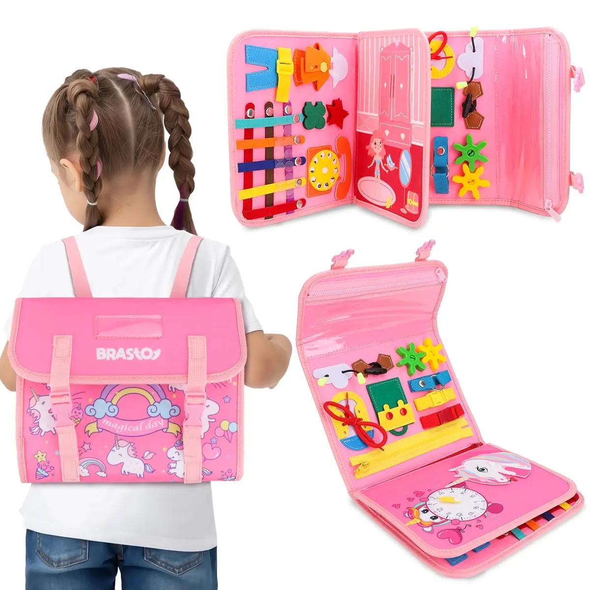 Placa de Montessori Sensorial para Crianças Brinquedo Educativo (Rosa Mochila)