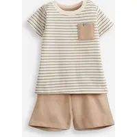conjunto curto infantil de algodão listrado bege