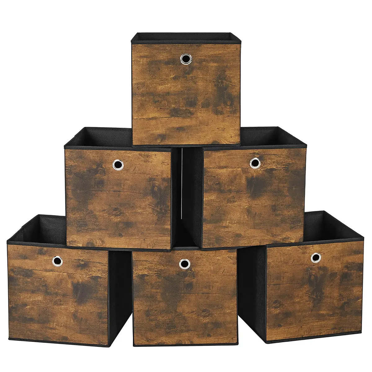 SONGMICS Caixa Organizadora, Kit com 6 Caixas, Caixa de Armazenamento em Tecido Oxford, Caixa Dobrável, 30 x 30 x 30 cm, para Estante de Cubos, Organizador de Roupas, Marrom Rústico e Preto RFB102B01