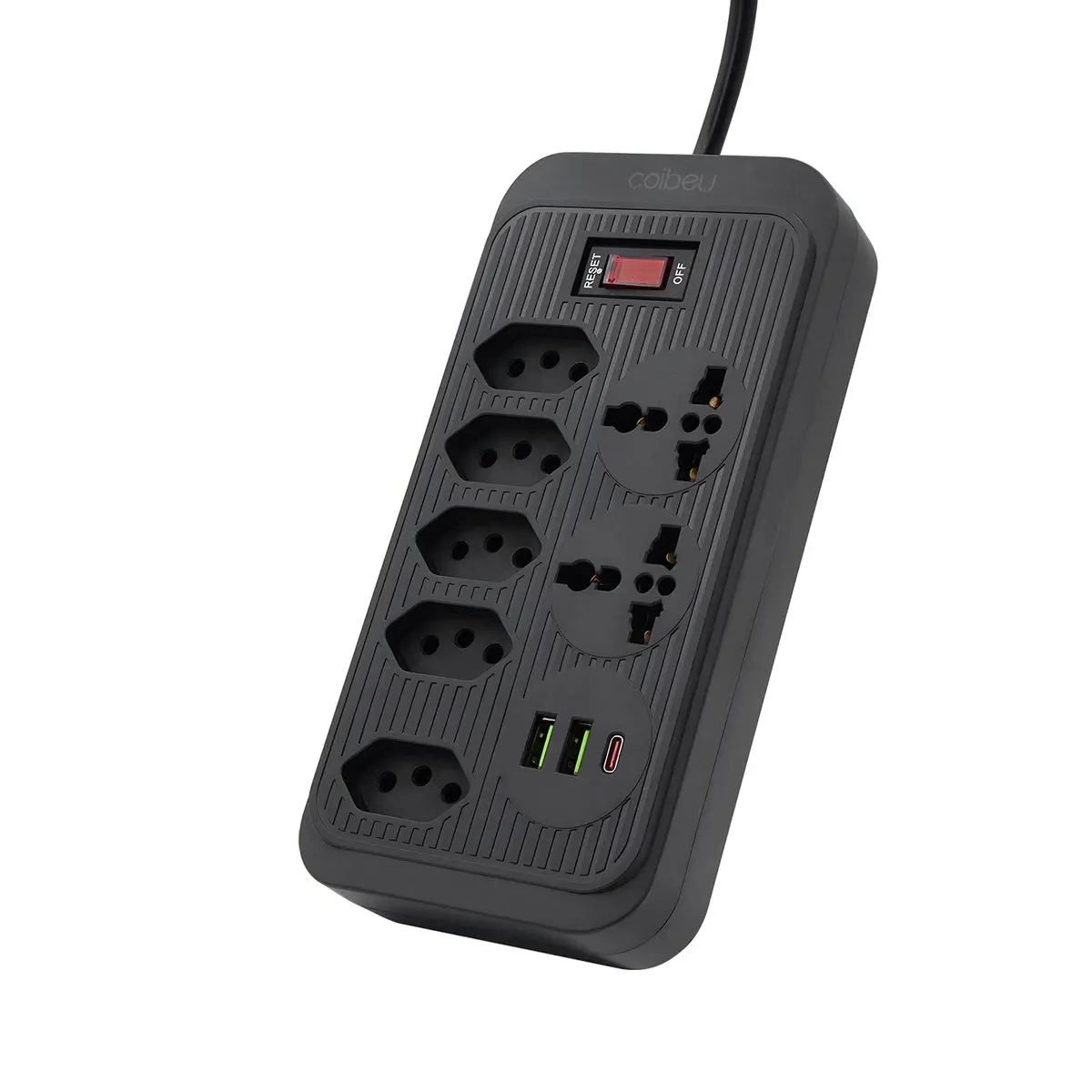 Filtro de Linha, Extensão Tomada, Régua Tomada, Régua de Energia, 5 Tomadas, 2 Interfaces USB, 1 Porta USB Tipo-C, 2 Tomada Universal, Cabo de Alimentação de 1,9 metros (Preto) - 1