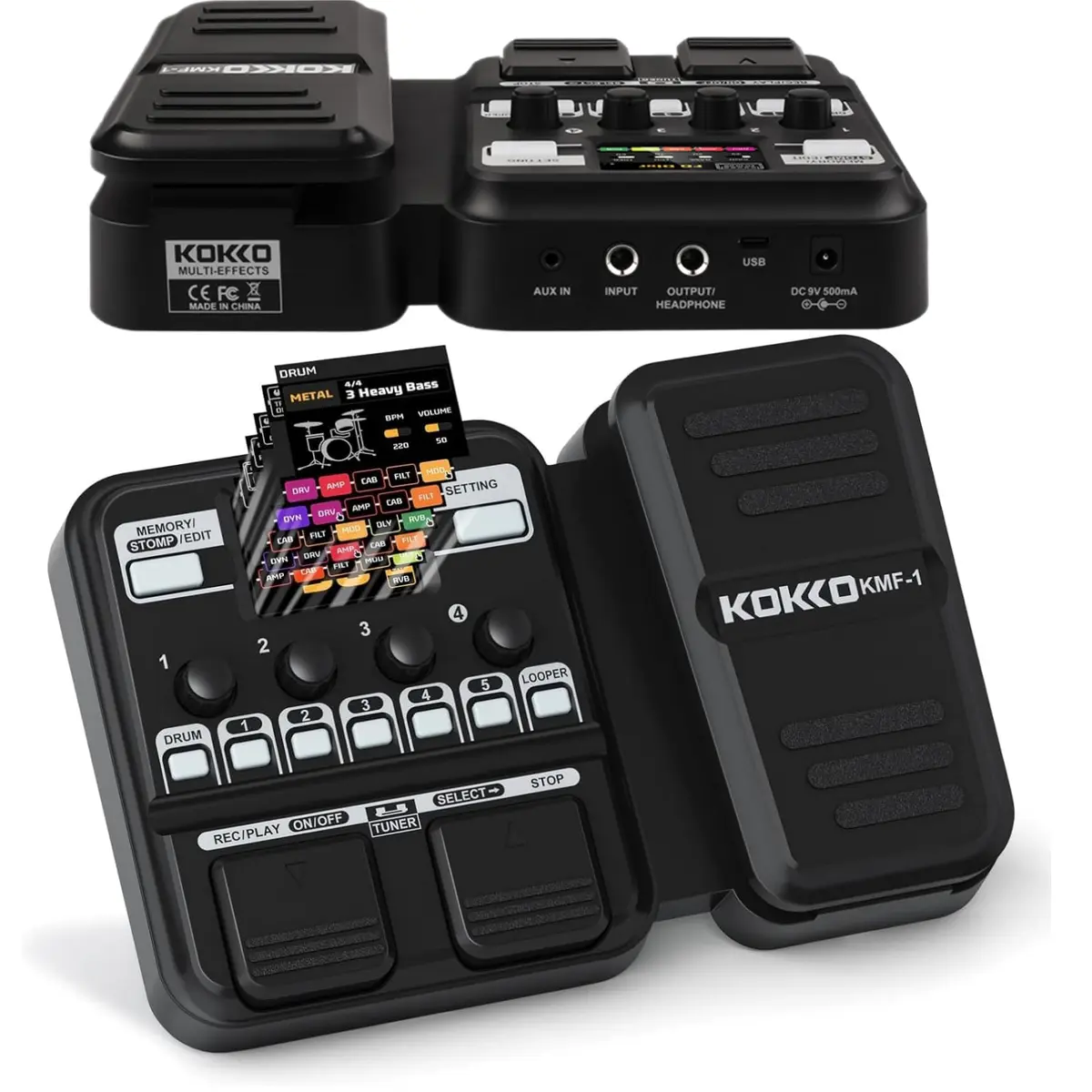 VEDO Multiefeitos Para Guitarra KOKKO-KMF-1, com Pedal de Expressão, com Mais de 59 Efeitos Integrados, Modelagem de Amplificadores, Looper, Seção Rítmica, Afinador, Inclui Adaptador