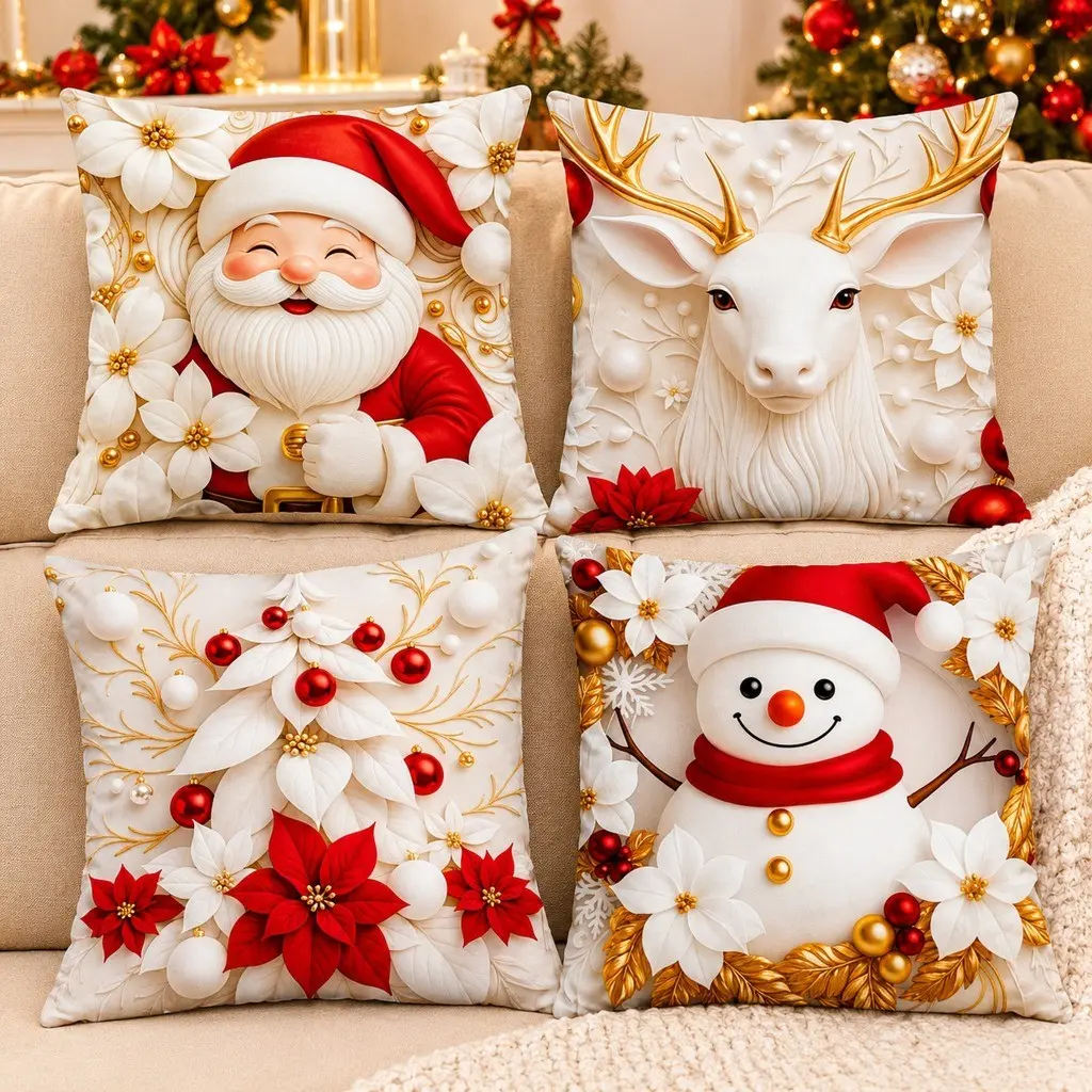 kit Feliz Natal 4 peças capa de almofadas para decoração Natalina PROMOÇÃO