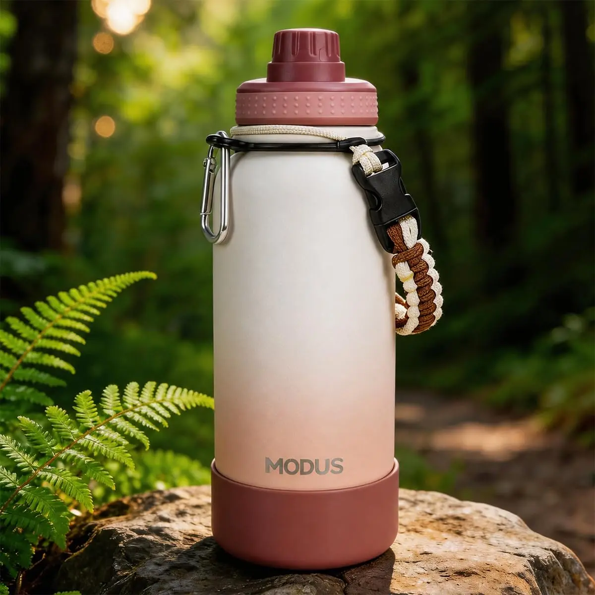 950ml Garrafa Térmica de Aço Inoxidável com Alça Paracord | Base Antiderrapante de Silicone – Mantém a Água Gelada por até 24 Horas Branco Cinza - 1