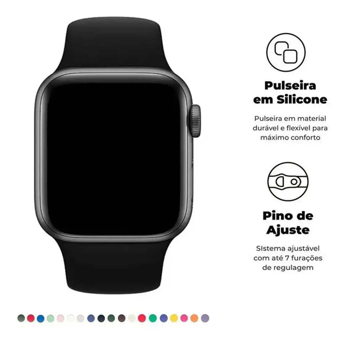 Pulseira de Silicone Importados Ltda Apple Watch 42mm 44mm 45mm Preto thumbnail 6