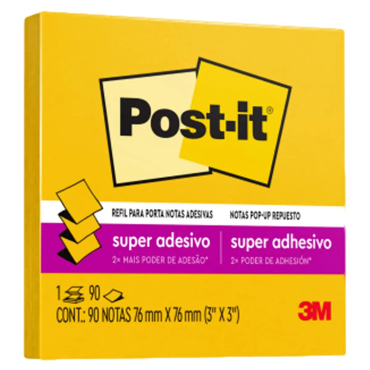 POST-IT 3M Refil para Porta Notas Super Adesivas Amarelo Sol 90 Folhas | 76 mm x 76 mm, Sistema puxa fácil tornam mais simples a retirada de uma nota por vez, Formato parecido com uma sanfona