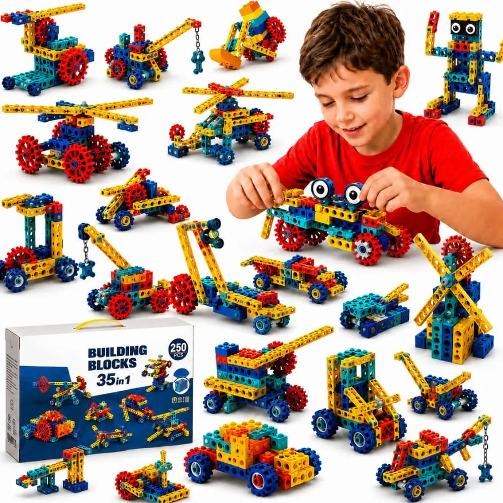 Blocos de Montar Robô Kit Robótica STEM Educativo | (35 em 1), com 2 Motores Elétrico, 250 Peças, Brinquedo Engenharia Criativa, Presente Inteligente para Crianças