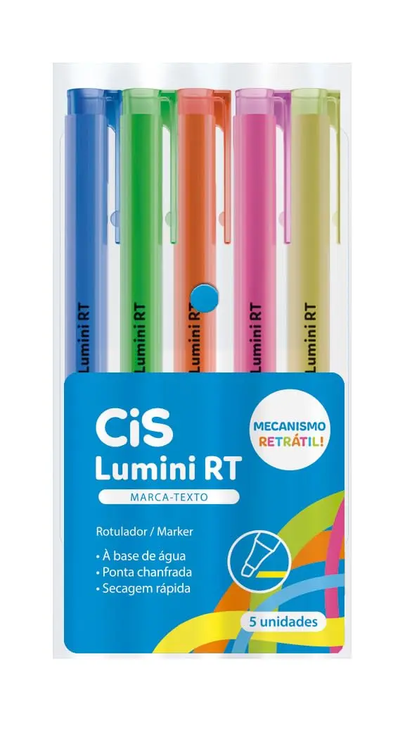 CiS Lumini Retrátil Marca Texto - Estojo C/5 Cores