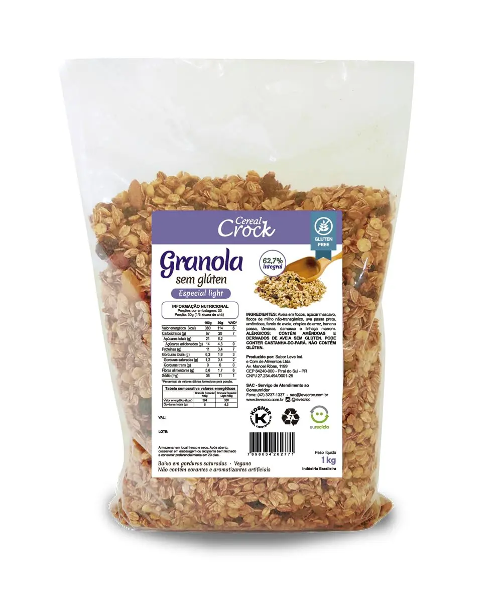 Granola Especial Light com Aveia Sem Glúten 1kg - Cereal Crock