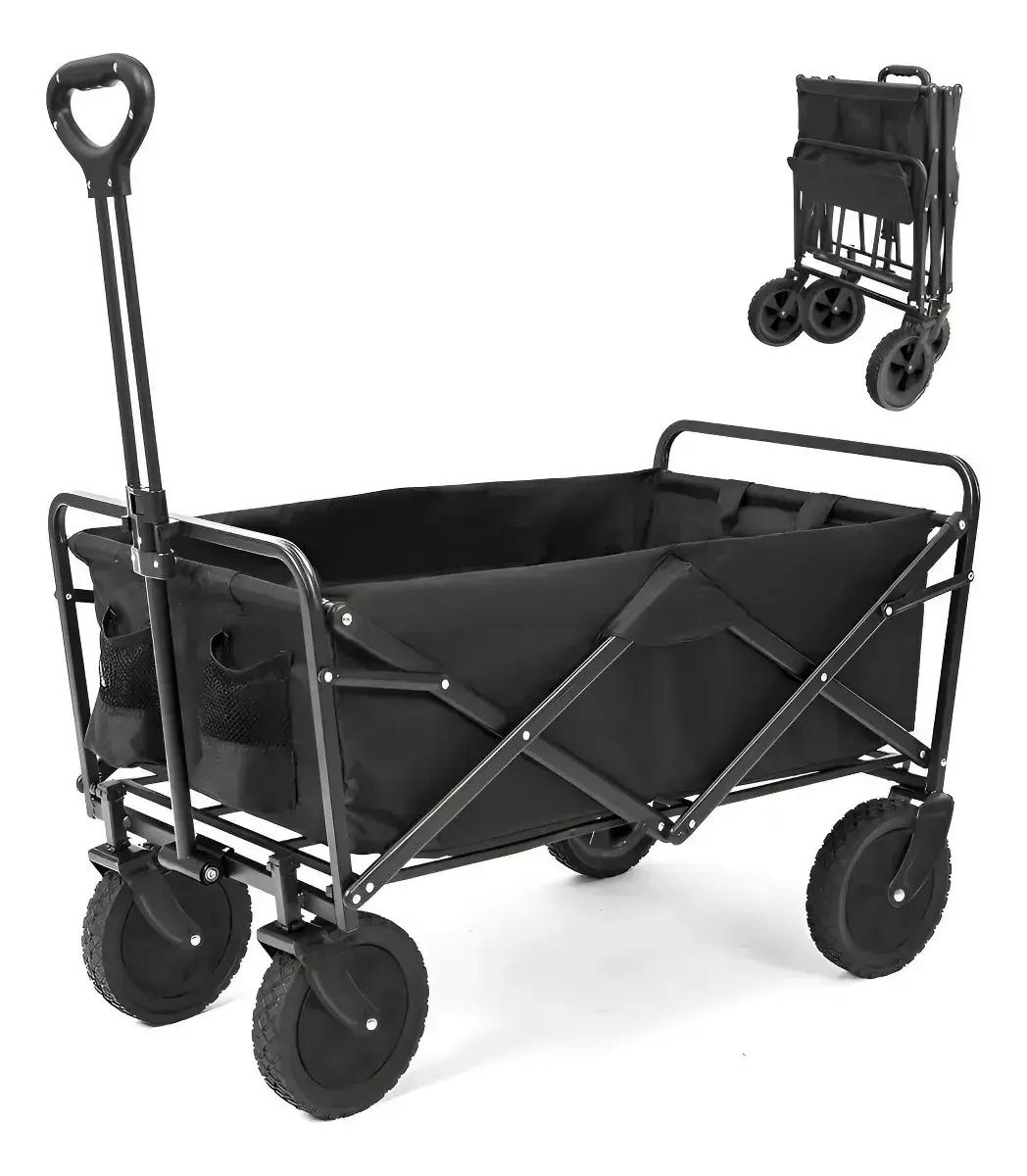 Carrinho Dobrável Multifuncional Acampamento Praia Camping Impermeável Multiuso 200kg Reforçado Portátil Cor Preto Luvinco