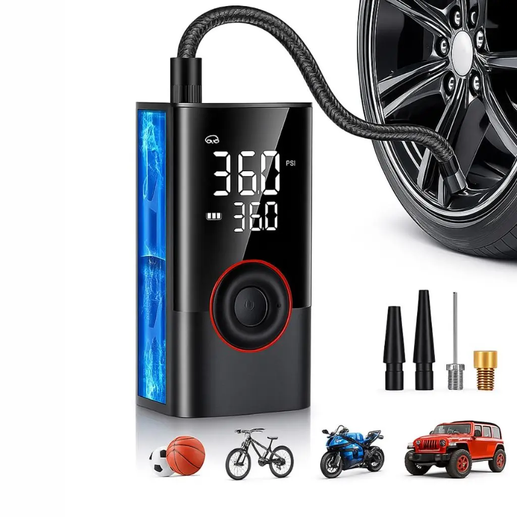 Bomba de Ar Calibrador Digital Portátil Recarregável com Powerbank Compressor Elétrico para carro, moto, bicicleta - 1