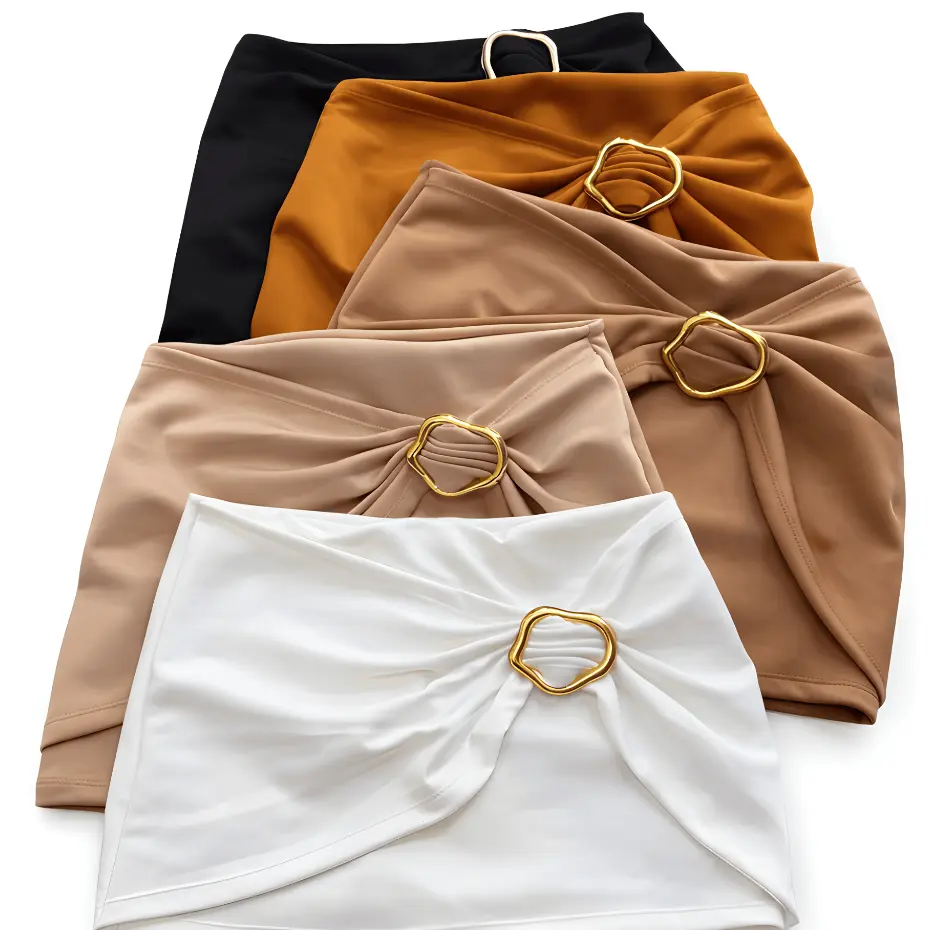 shorts saia feminino neoprene cintura alta fivela dourada confortável elegante moda festa PP ao GG - 1