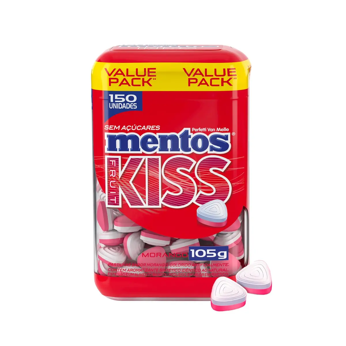 Mentos Kiss Fruit Strawberry Pastilhas Sem Açúcar Sabor Morango - 105g | 150 Unidades