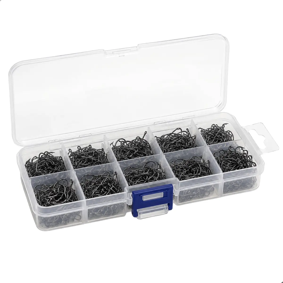 Kit 600 Anzóis Aço Carbono Preto #3 Ao #12 Caixa Organizadora Pesca Leve Lambari Tilápia Piau Piaba Estojo Sortido Afiado Resistente Acessórios Pescaria Rio Pesqueiro Material Pesca Reposição A2SD