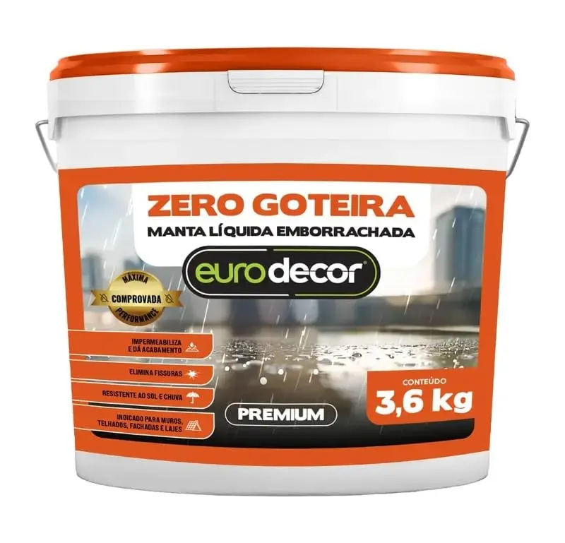 Manta Liquida Emborrachada Euro Decor 3.6KG Premium Zero Goteira Impermeabiliza Laje Telhado Fachada (Grafite)