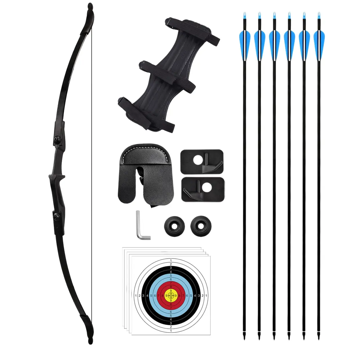 Arco e Flecha Ambidestro Profissional Recurvo em Nylon 40lbs + 6 Flecha de fibra de carbono + 5 Alvos 40x40 Para Treino Tiro ao Alvo Campeonato Treinamento