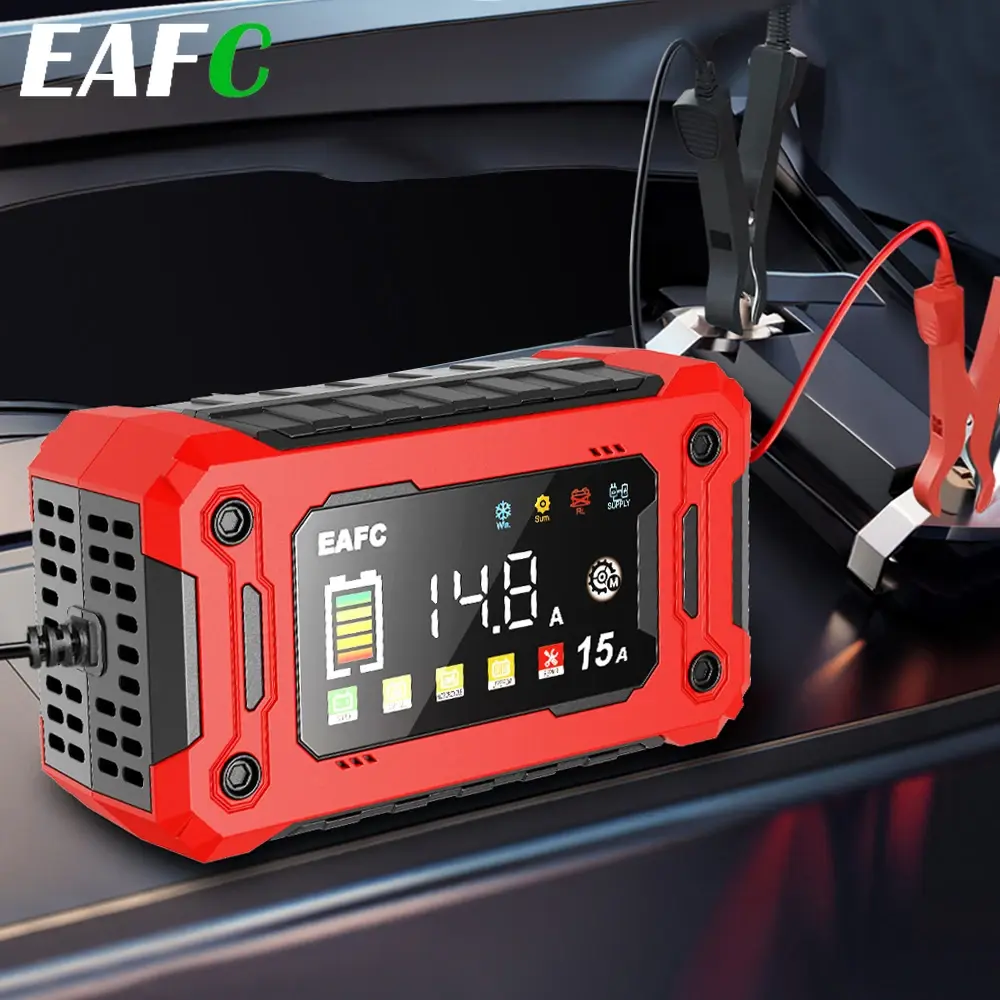 Carregador de bateria de carro 12V 8A /12V 15A | Reparação de pulso com um toque e partida automática | Carregador rápido tudo-em-um para carro, motocicleta, caminhão