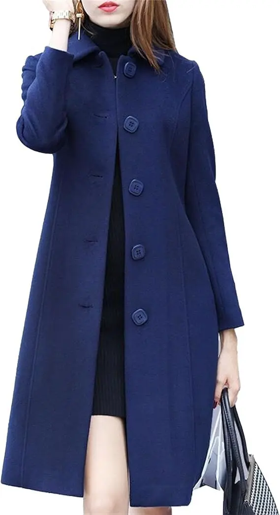 Mulheres elegante único peito longo mistura de lã Overcoat outono inverno lapel trench coat jaquetas casacos casuais