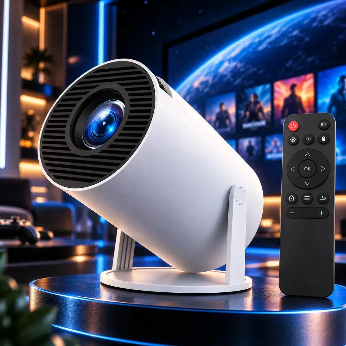 Projetor Portátil HY300 Mini 4K Compatível Android 11 Wi-Fi 5G Bluetooth Smart Portátil Rotação 180° Tela Grande para Filmes Séries Jogos Aulas e Apresentações Home Theater Cinema - Hardline