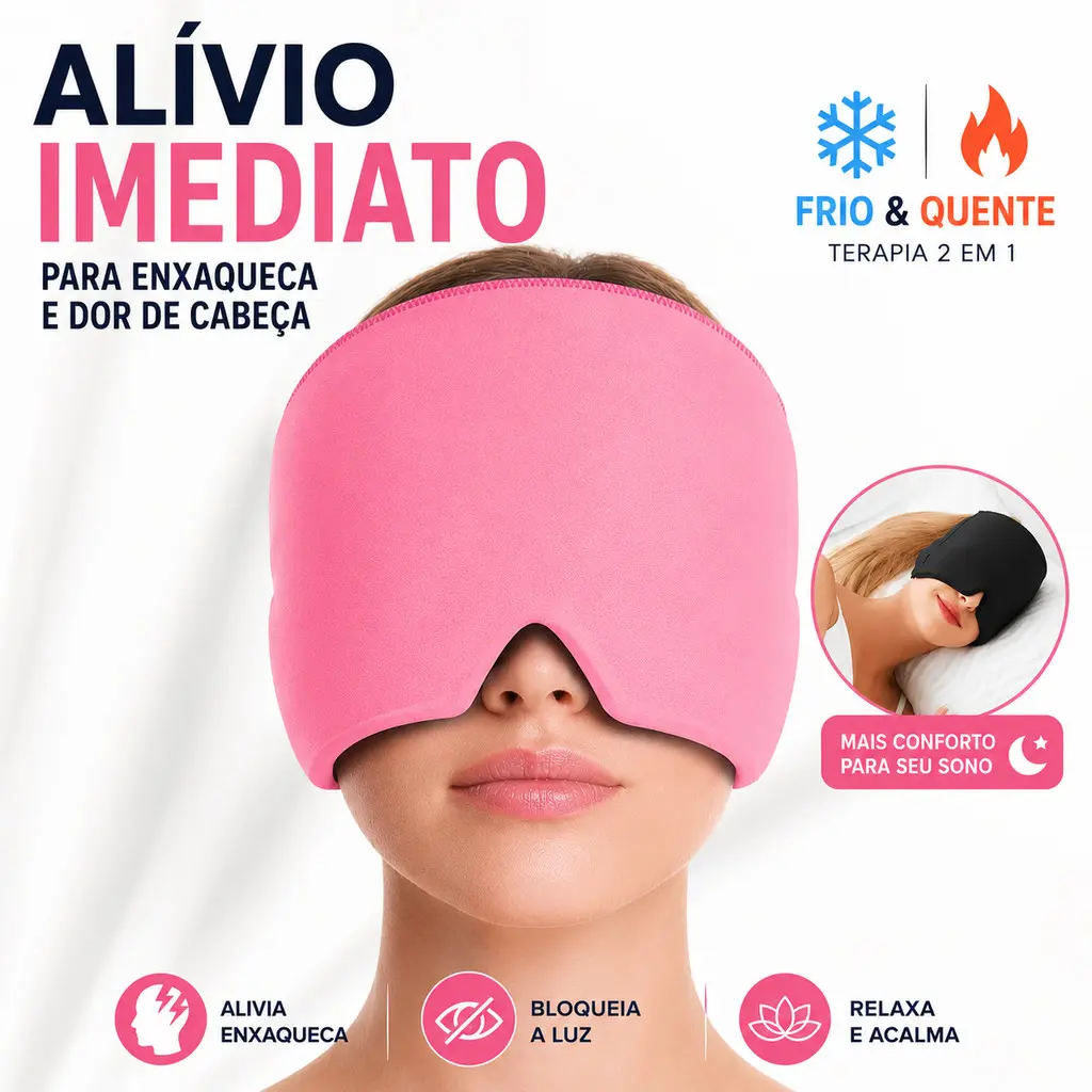 Touca Para Enxaqueca Gel Frio Quente Máscara Anti Luz Alívio Imediato Dor de Cabeça e Insônia - 1