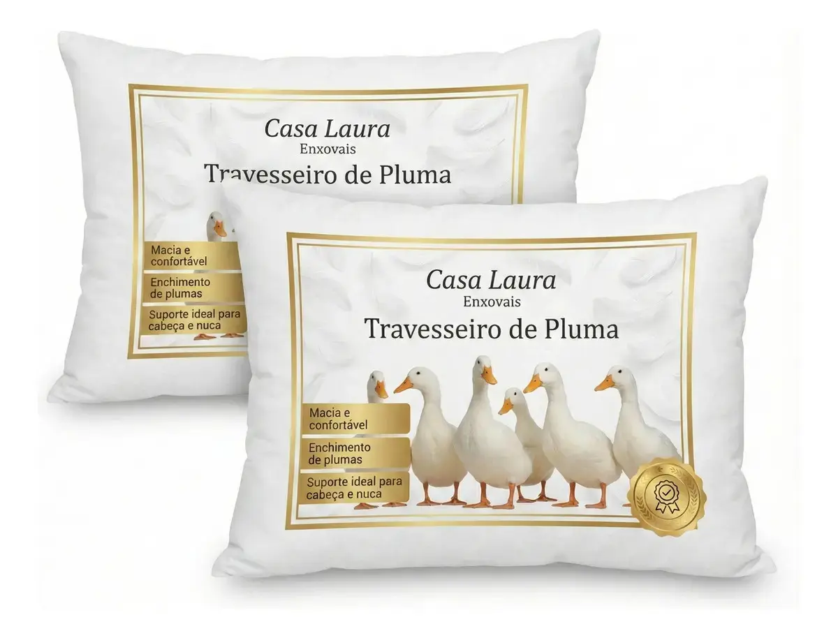 Travesseiro Macio Branco Casa Laura Enxovais Pluma De Ganso Sintético Premium Hipoalergênico Eco Sustentavel Alto Confortável