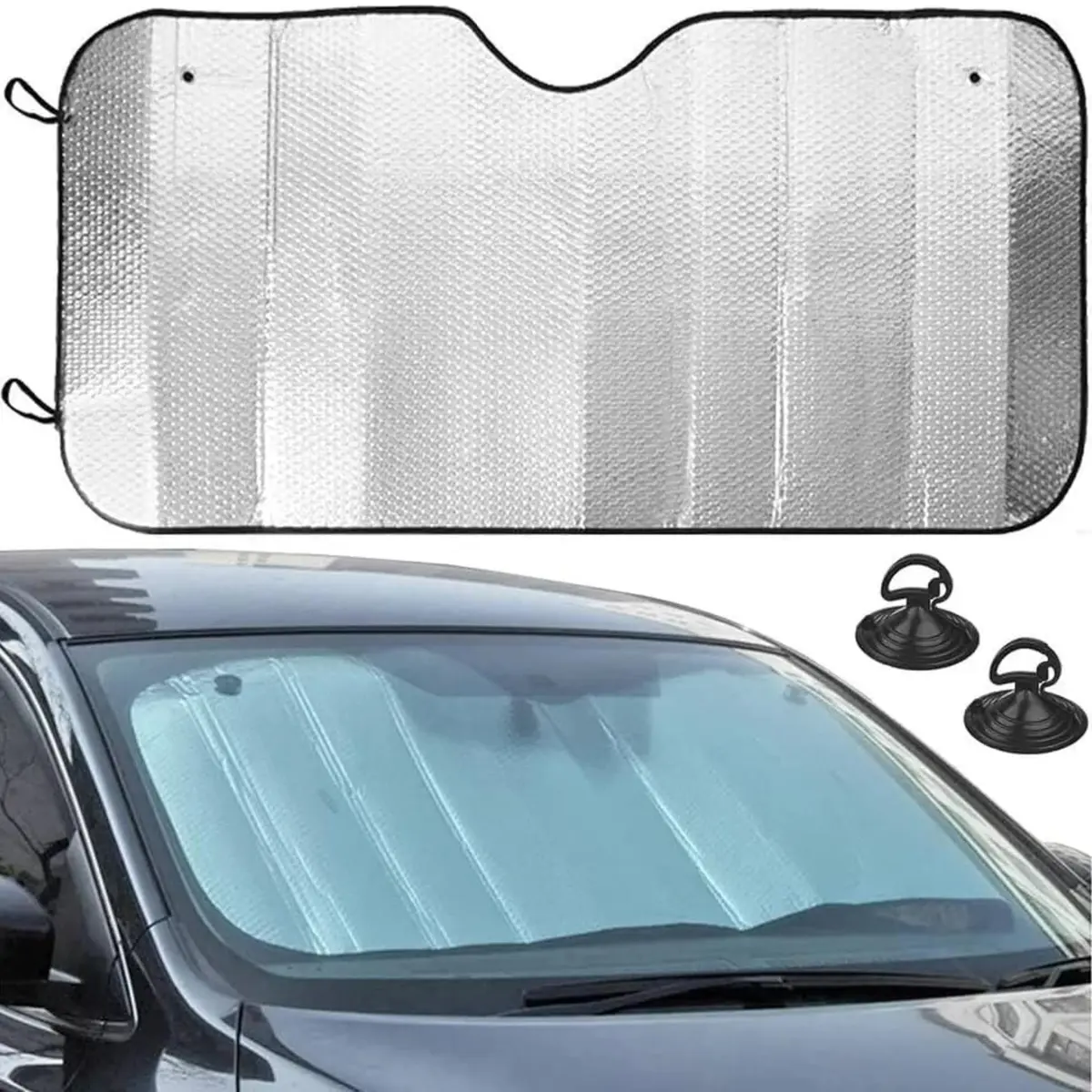 Protetor Solar Dobrável para Parabrisa de Carro, com Ventosas, Cobertura Completa do Painel