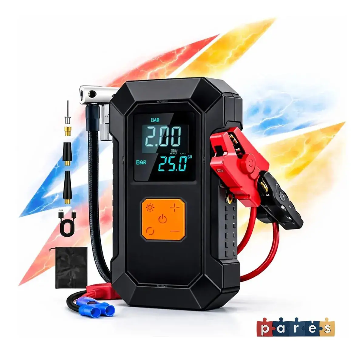 Auxiliar Partida Bateria Compressor Ar Inteligente Emergência Portátil Veicular Com Compressor De Ar, Pares Portátil Compressor Ar Veicular - 1