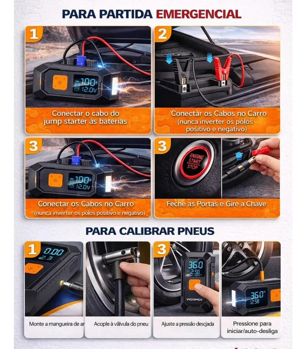 Auxiliar Partida Bateria Compressor Ar Inteligente Emergência Portátil Veicular Com Compressor De Ar, Pares Portátil Compressor Ar Veicular thumbnail 3