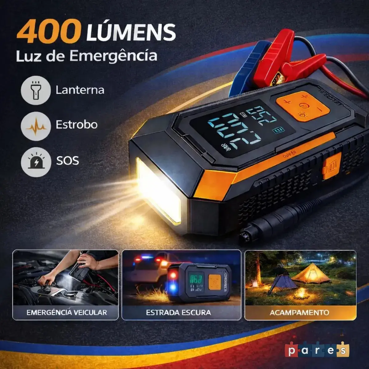 Auxiliar Partida Bateria Compressor Ar Inteligente Emergência Portátil Veicular Com Compressor De Ar, Pares Portátil Compressor Ar Veicular thumbnail 5