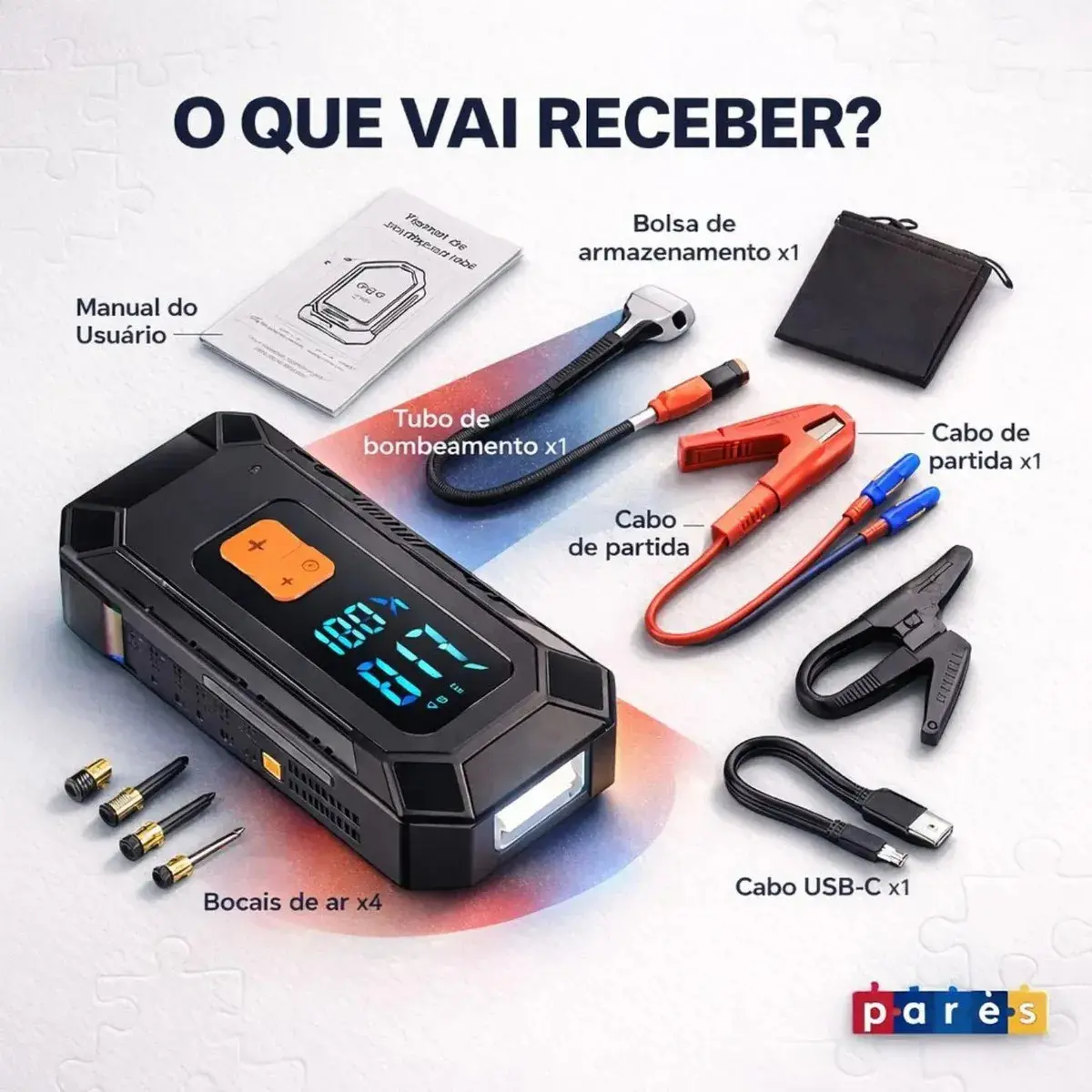 Auxiliar Partida Bateria Compressor Ar Inteligente Emergência Portátil Veicular Com Compressor De Ar, Pares Portátil Compressor Ar Veicular thumbnail 6