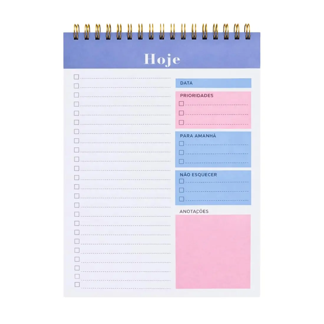 Planner Diário Vertical com Espiral e Checklist, 50 Folhas (Cor sortido) | Ideal para prioridades, anotações, metas e planejamento do dia a dia. Espiral resistente.