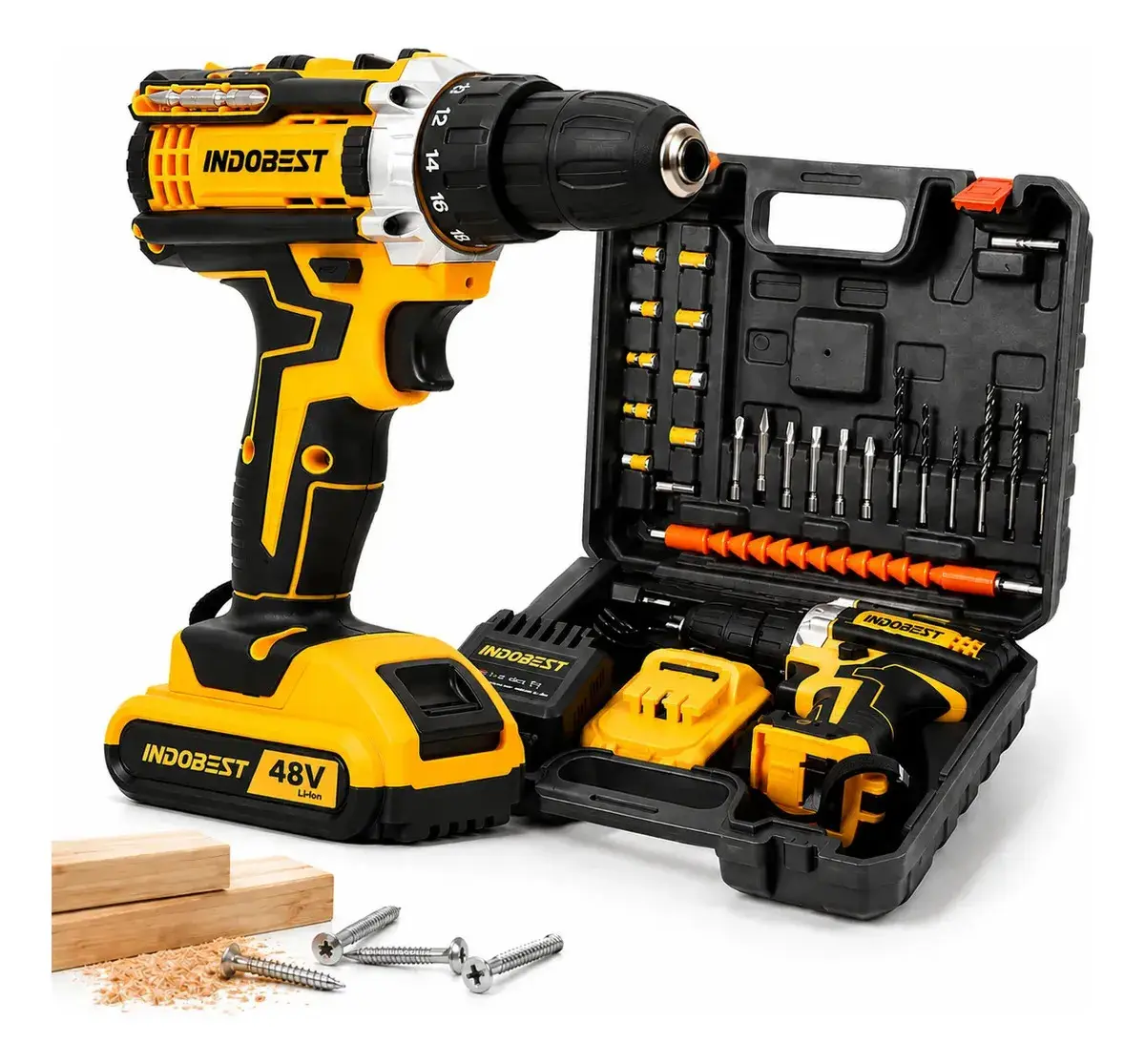 Parafusadeira Furadeira Sem Fio VLX 48V, Kit Completo Com 2 Baterias e Maleta