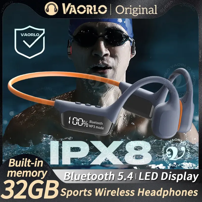 Atualizações Bluetooth 5.4 Fone de ouvido sem fio de condução óssea 30 metros de profundidade IPX8 Fone de ouvido de natação à prova d'água 32 GB de RAM MP3 Player Música HIFI com microfone Display LED