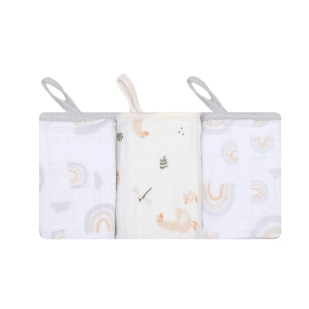 Paninho de Boca Bebê Papi Soft com Prendedor de Chupeta Estampado 40x40 cm – Contém 3 Unidades, Passeio de Patinhos, Amarelo
