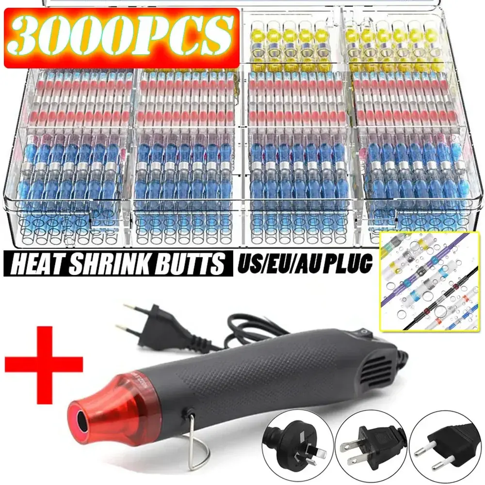 Secador de ar quente de 300W, pistola de ar quente, secador de cabelo para soldagem, soprador térmico, ferramentas para embalagem termoencolhível, com 300 conectores de fio.
