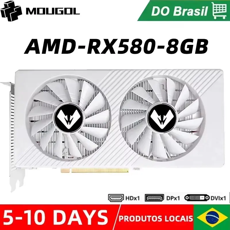 Placa de Vídeo MOUGOL Original RX580 8G, Memória GDDR5, Placa Gráfica para Jogos, Computador de Mesa, Placa de Vídeo AMD Radeon RX580 8GB GPU
